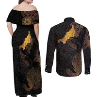 Cornwall Celtic-Chough and Knot Couples Matching Off Shoulder Maxi Dress and Long Sleeve Button Shirt - Wonder Print Shop