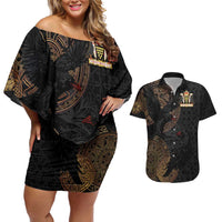 Cornwall Celtic-Chough and Knot Couples Matching Off Shoulder Short Dress and Hawaiian Shirt - Wonder Print Shop