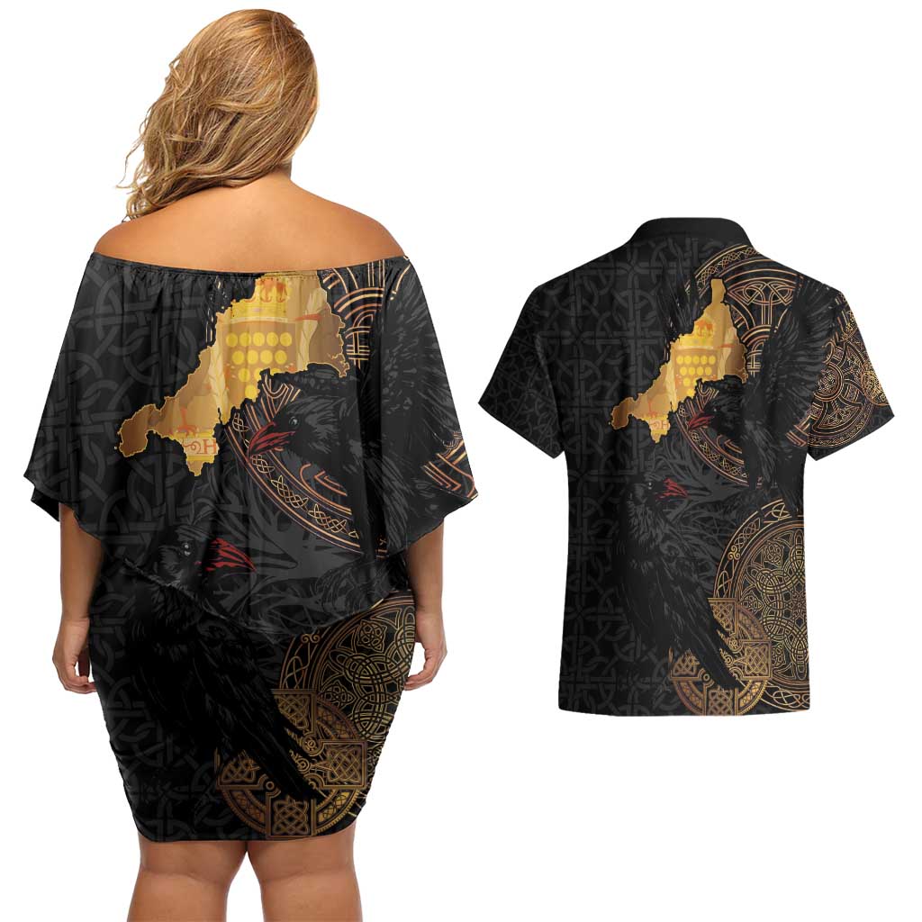 Cornwall Celtic-Chough and Knot Couples Matching Off Shoulder Short Dress and Hawaiian Shirt - Wonder Print Shop