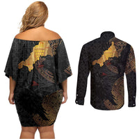 Cornwall Celtic-Chough and Knot Couples Matching Off Shoulder Short Dress and Long Sleeve Button Shirt - Wonder Print Shop