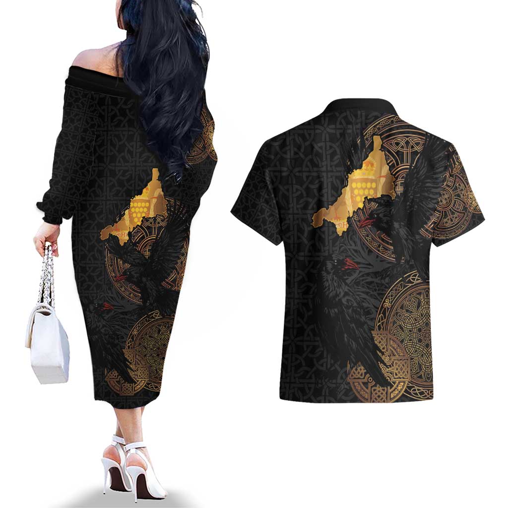 Cornwall Celtic-Chough and Knot Couples Matching Off The Shoulder Long Sleeve Dress and Hawaiian Shirt - Wonder Print Shop