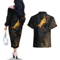 Cornwall Celtic-Chough and Knot Couples Matching Off The Shoulder Long Sleeve Dress and Hawaiian Shirt - Wonder Print Shop