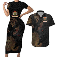 Cornwall Celtic-Chough and Knot Couples Matching Short Sleeve Bodycon Dress and Hawaiian Shirt - Wonder Print Shop
