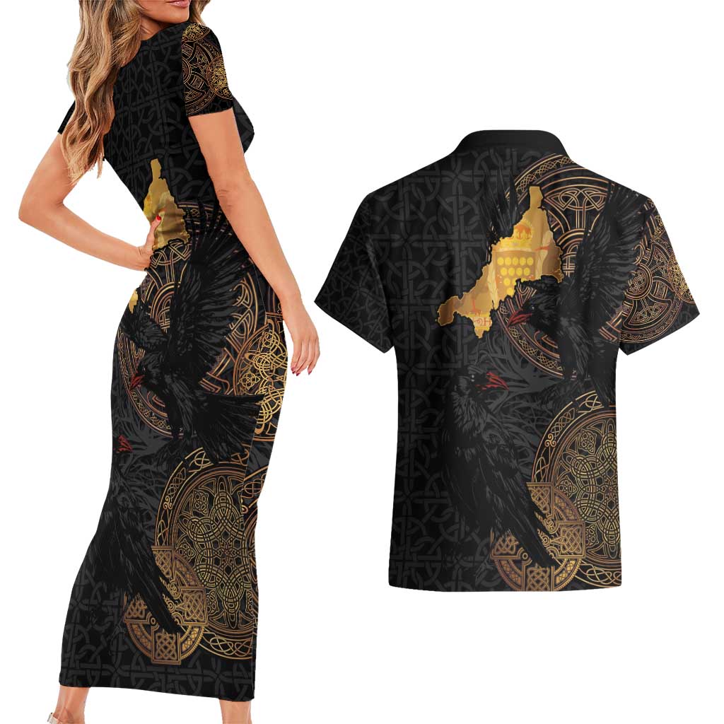 Cornwall Celtic-Chough and Knot Couples Matching Short Sleeve Bodycon Dress and Hawaiian Shirt - Wonder Print Shop