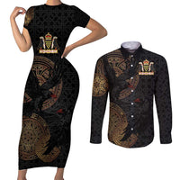 Cornwall Celtic-Chough and Knot Couples Matching Short Sleeve Bodycon Dress and Long Sleeve Button Shirt - Wonder Print Shop