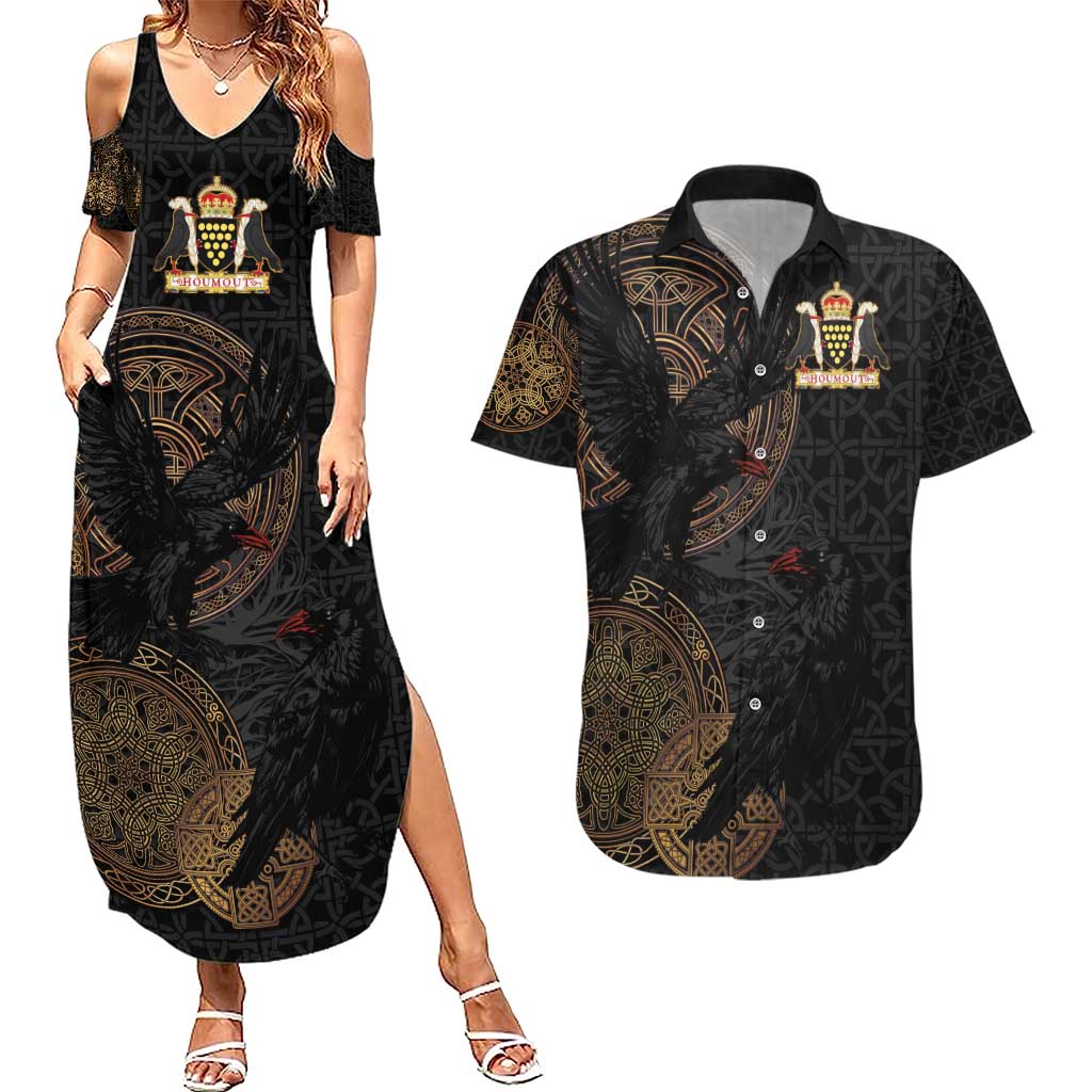 Cornwall Celtic-Chough and Knot Couples Matching Summer Maxi Dress and Hawaiian Shirt - Wonder Print Shop