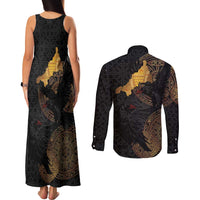 Cornwall Celtic-Chough and Knot Couples Matching Tank Maxi Dress and Long Sleeve Button Shirt - Wonder Print Shop