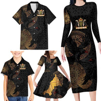 Cornwall Celtic-Chough and Knot Family Matching Long Sleeve Bodycon Dress and Hawaiian Shirt - Wonder Print Shop