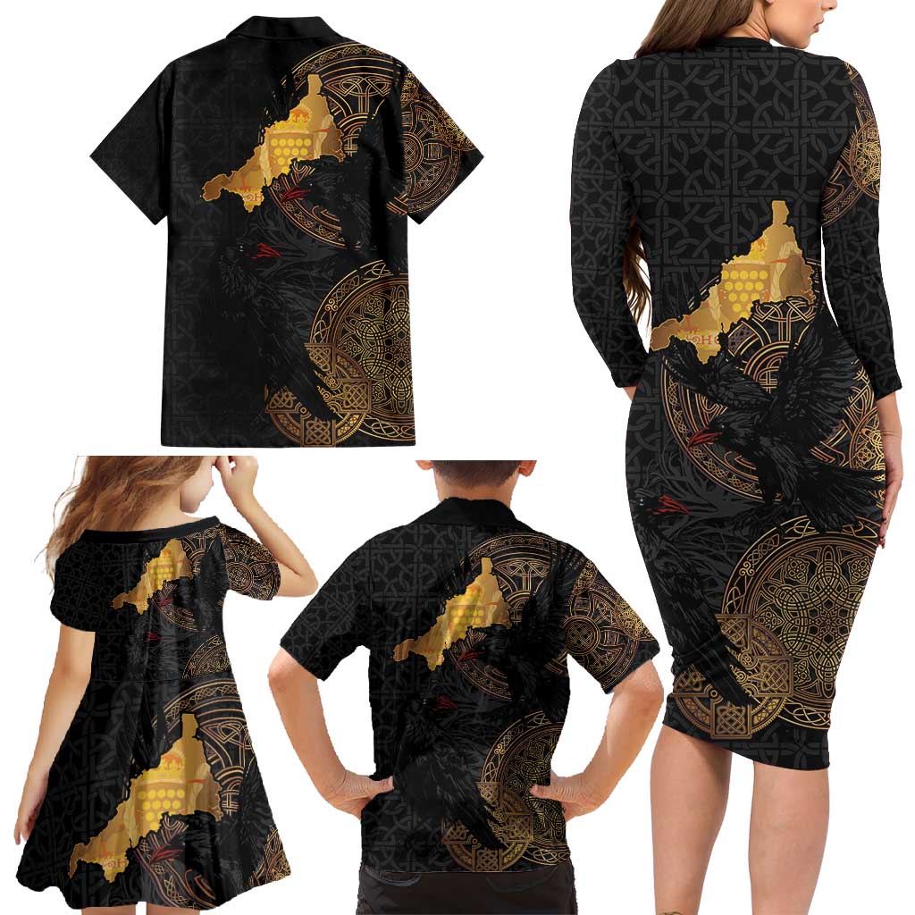 Cornwall Celtic-Chough and Knot Family Matching Long Sleeve Bodycon Dress and Hawaiian Shirt - Wonder Print Shop
