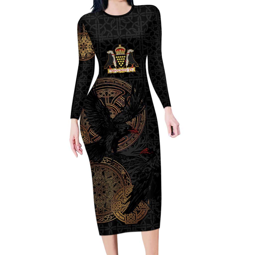 Cornwall Celtic-Chough and Knot Family Matching Long Sleeve Bodycon Dress and Hawaiian Shirt - Wonder Print Shop