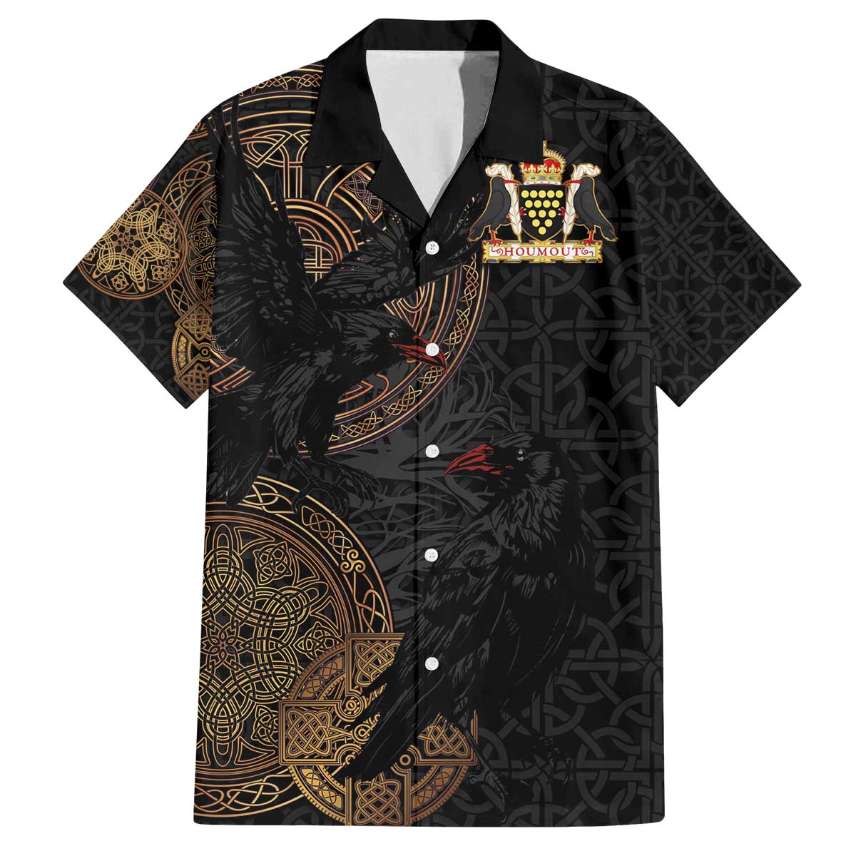 Cornwall Celtic-Chough and Knot Family Matching Off The Shoulder Long Sleeve Dress and Hawaiian Shirt - Wonder Print Shop