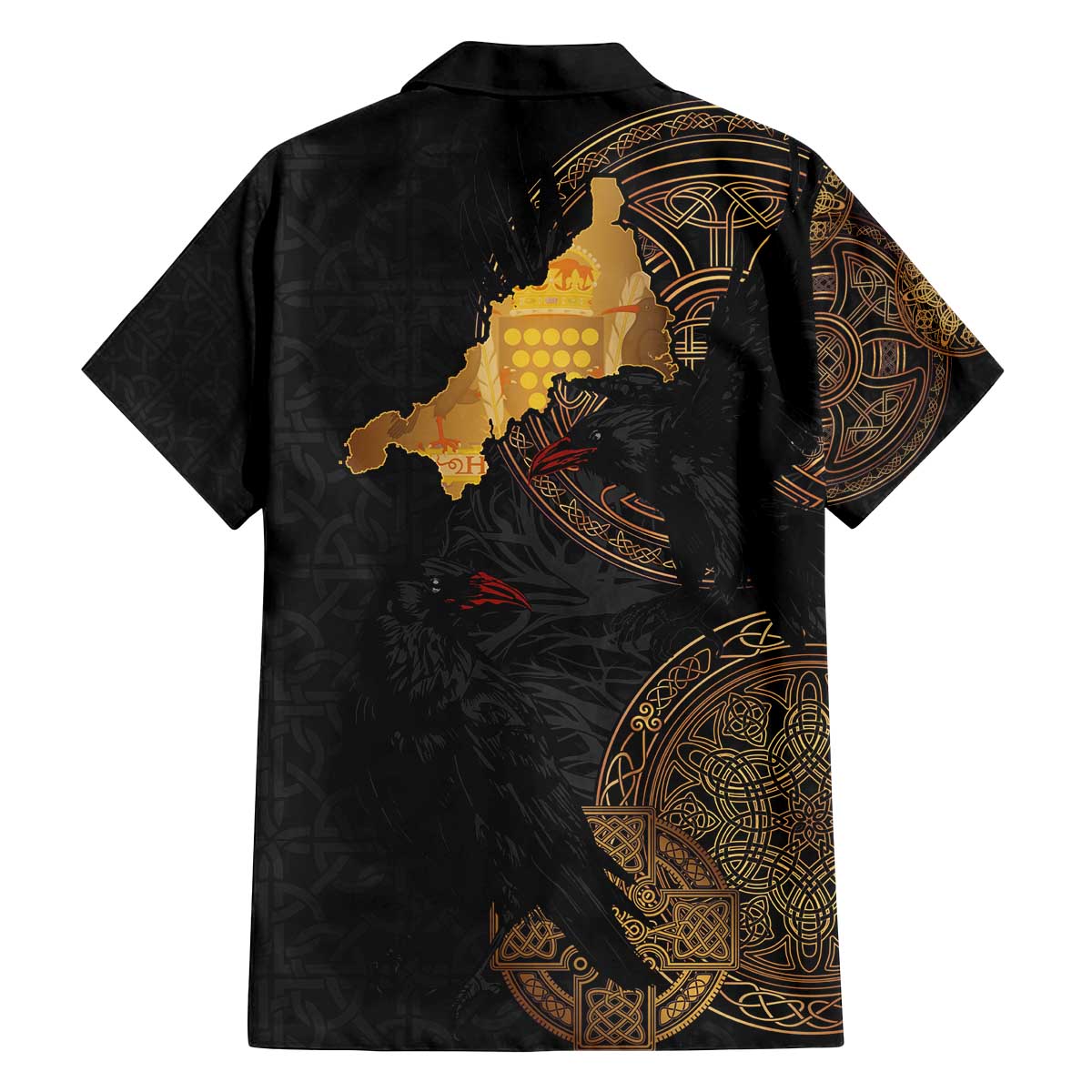 Cornwall Celtic-Chough and Knot Family Matching Off The Shoulder Long Sleeve Dress and Hawaiian Shirt - Wonder Print Shop