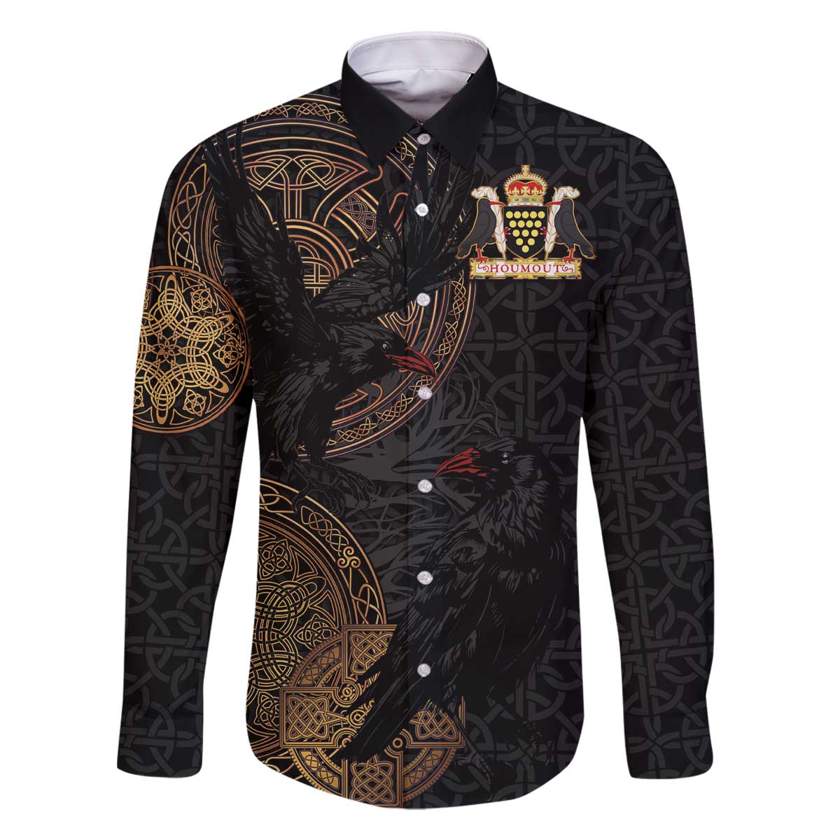 Cornwall Celtic-Chough and Knot Family Matching Off The Shoulder Long Sleeve Dress and Hawaiian Shirt - Wonder Print Shop