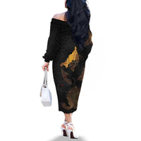 Cornwall Celtic-Chough and Knot Family Matching Off The Shoulder Long Sleeve Dress and Hawaiian Shirt - Wonder Print Shop