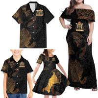 Cornwall Celtic-Chough and Knot Family Matching Off Shoulder Maxi Dress and Hawaiian Shirt - Wonder Print Shop