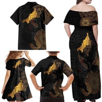 Cornwall Celtic-Chough and Knot Family Matching Off Shoulder Maxi Dress and Hawaiian Shirt - Wonder Print Shop