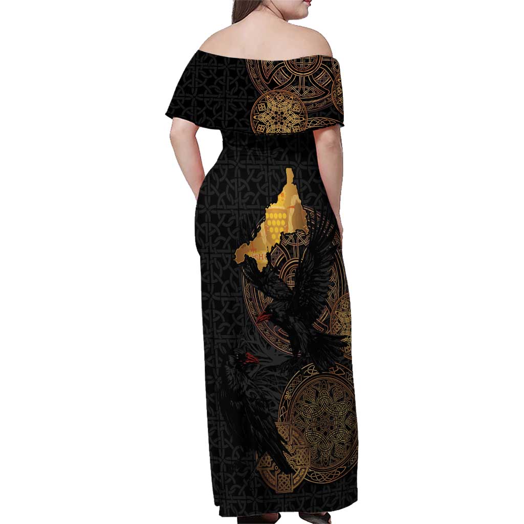 Cornwall Celtic-Chough and Knot Family Matching Off Shoulder Maxi Dress and Hawaiian Shirt - Wonder Print Shop