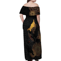 Cornwall Celtic-Chough and Knot Family Matching Off Shoulder Maxi Dress and Hawaiian Shirt - Wonder Print Shop