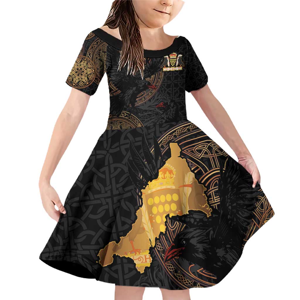 Cornwall Celtic-Chough and Knot Family Matching Off Shoulder Short Dress and Hawaiian Shirt - Wonder Print Shop