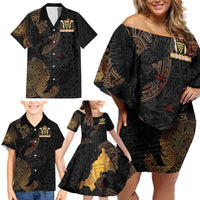 Cornwall Celtic-Chough and Knot Family Matching Off Shoulder Short Dress and Hawaiian Shirt - Wonder Print Shop