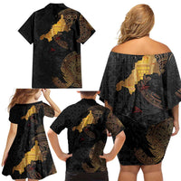 Cornwall Celtic-Chough and Knot Family Matching Off Shoulder Short Dress and Hawaiian Shirt - Wonder Print Shop