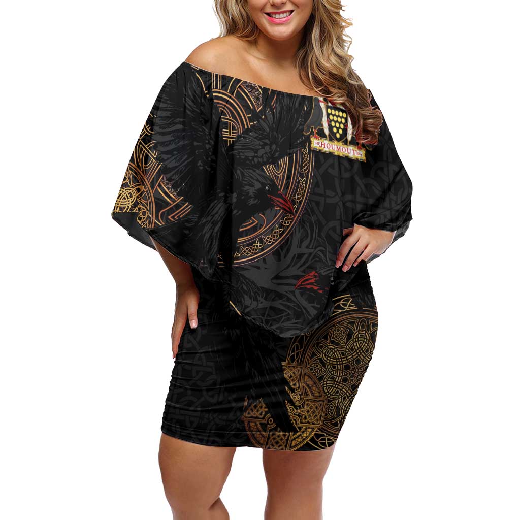 Cornwall Celtic-Chough and Knot Family Matching Off Shoulder Short Dress and Hawaiian Shirt - Wonder Print Shop