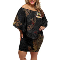 Cornwall Celtic-Chough and Knot Family Matching Off Shoulder Short Dress and Hawaiian Shirt - Wonder Print Shop