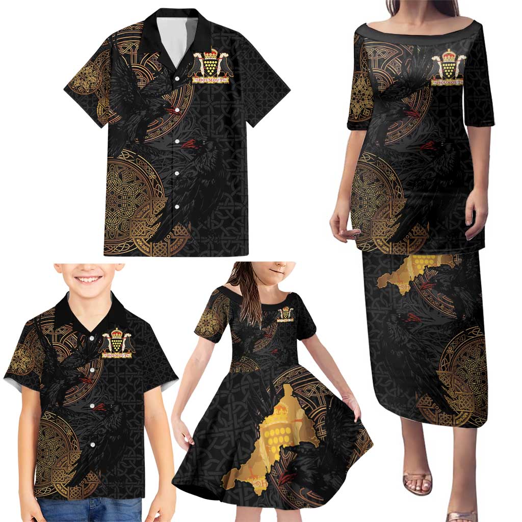 Cornwall Celtic-Chough and Knot Family Matching Puletasi and Hawaiian Shirt - Wonder Print Shop