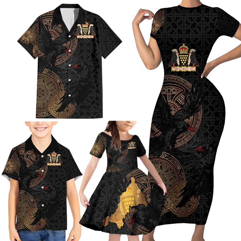 Cornwall Celtic-Chough and Knot Family Matching Short Sleeve Bodycon Dress and Hawaiian Shirt - Wonder Print Shop