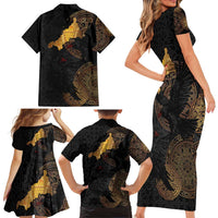 Cornwall Celtic-Chough and Knot Family Matching Short Sleeve Bodycon Dress and Hawaiian Shirt - Wonder Print Shop