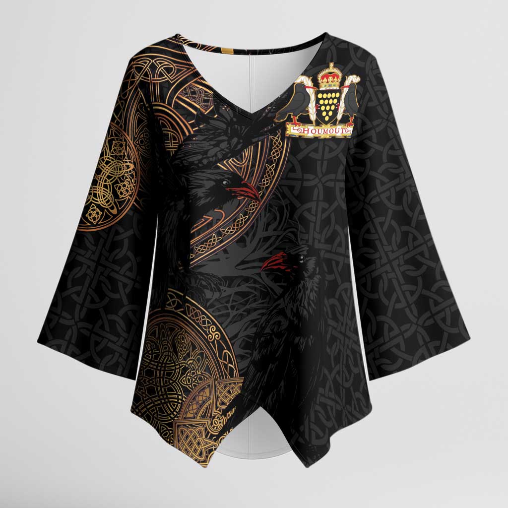 Cornwall Celtic-Chough and Knot Kimono Sleeve Blouse - Wonder Print Shop