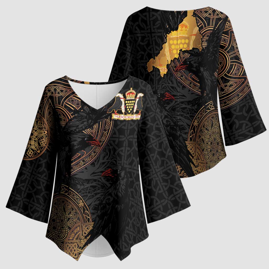 Cornwall Celtic-Chough and Knot Kimono Sleeve Blouse - Wonder Print Shop