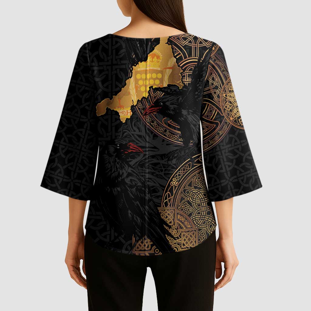 Cornwall Celtic-Chough and Knot Kimono Sleeve Blouse - Wonder Print Shop