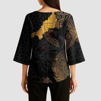 Cornwall Celtic-Chough and Knot Kimono Sleeve Blouse - Wonder Print Shop