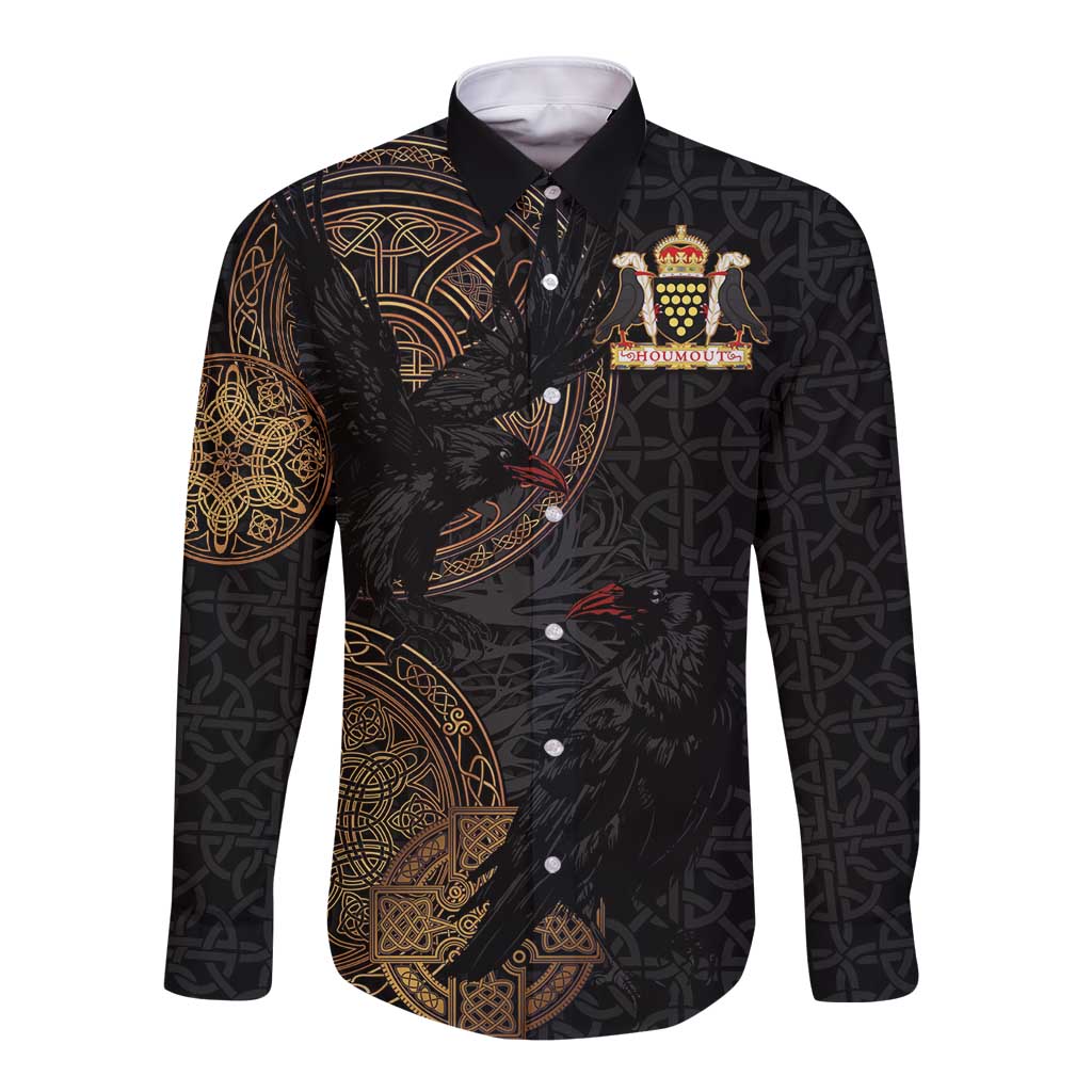 Cornwall Celtic-Chough and Knot Long Sleeve Button Shirt - Wonder Print Shop