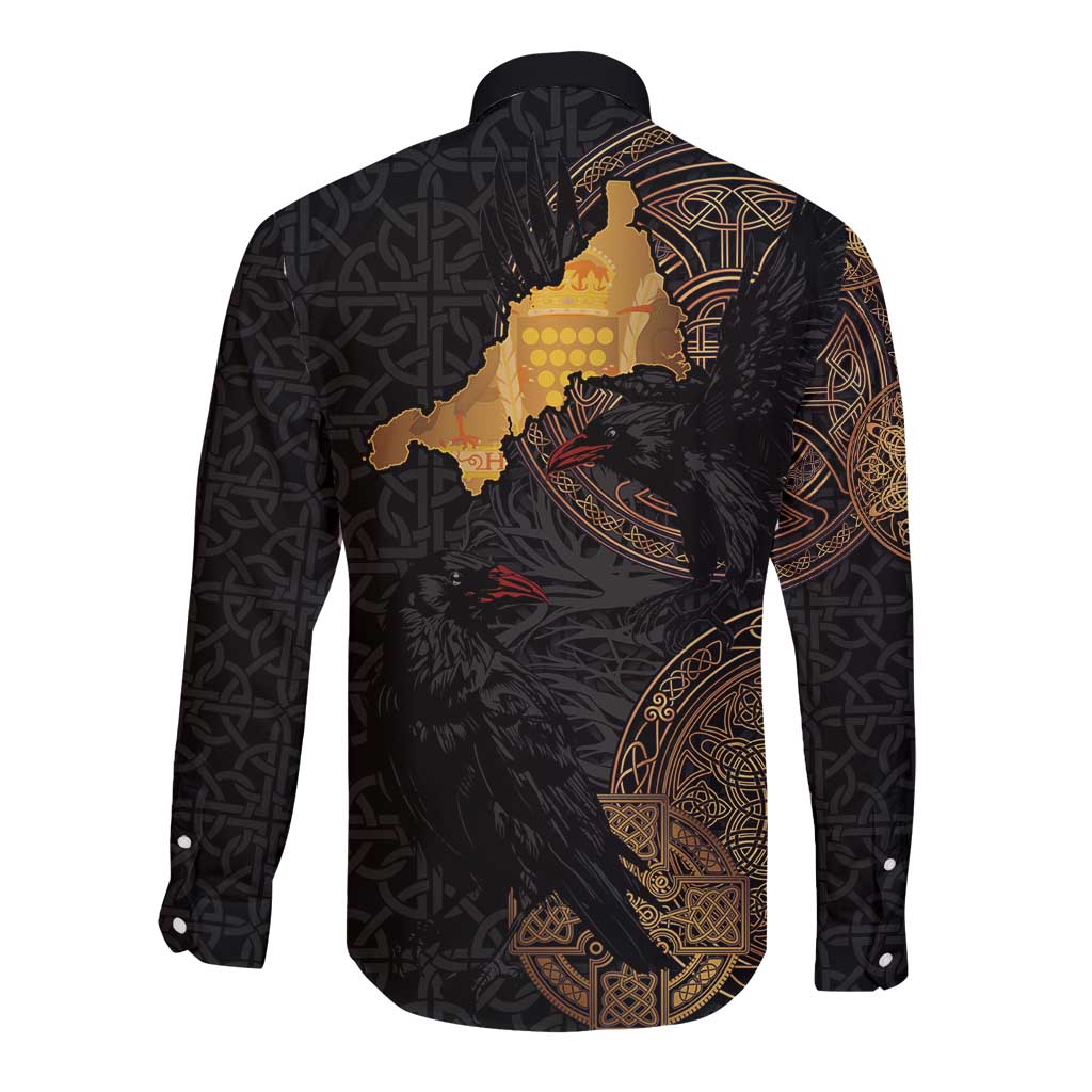 Cornwall Celtic-Chough and Knot Long Sleeve Button Shirt - Wonder Print Shop