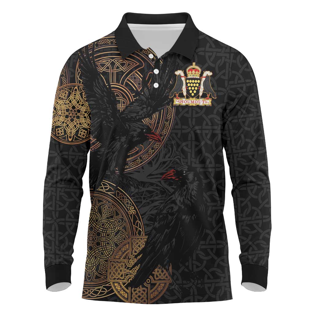 Cornwall Celtic-Chough and Knot Long Sleeve Polo Shirt - Wonder Print Shop