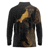 Cornwall Celtic-Chough and Knot Long Sleeve Polo Shirt - Wonder Print Shop