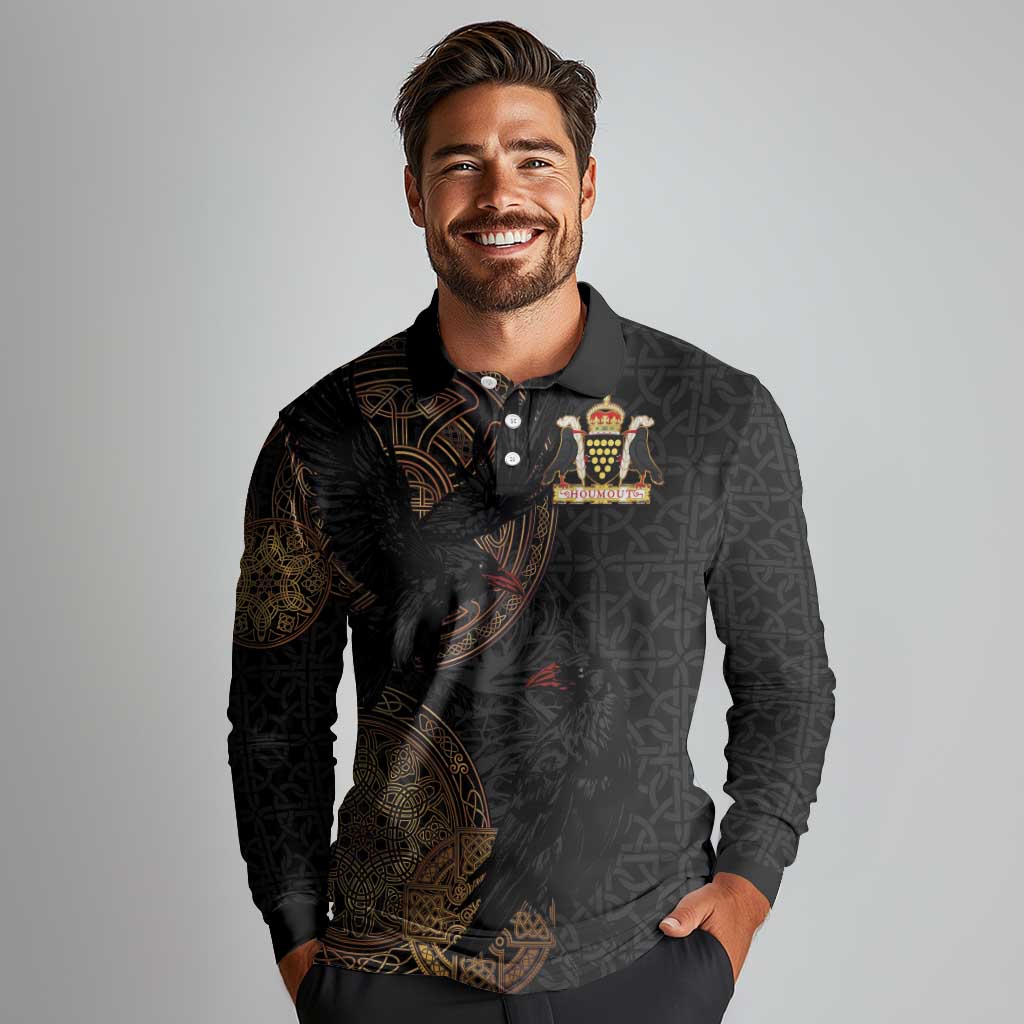 Cornwall Celtic-Chough and Knot Long Sleeve Polo Shirt - Wonder Print Shop