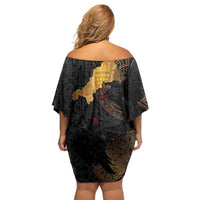 Cornwall Celtic-Chough and Knot Off Shoulder Short Dress - Wonder Print Shop