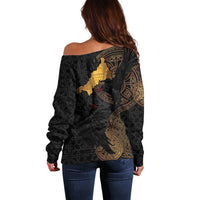 Cornwall Celtic-Chough and Knot Off Shoulder Sweater - Wonder Print Shop
