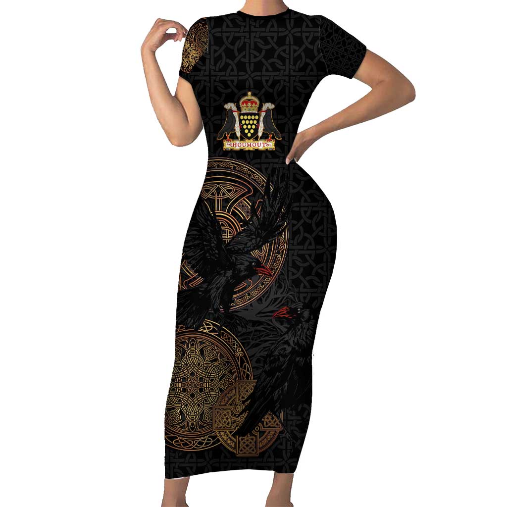 Cornwall Celtic-Chough and Knot Short Sleeve Bodycon Dress - Wonder Print Shop