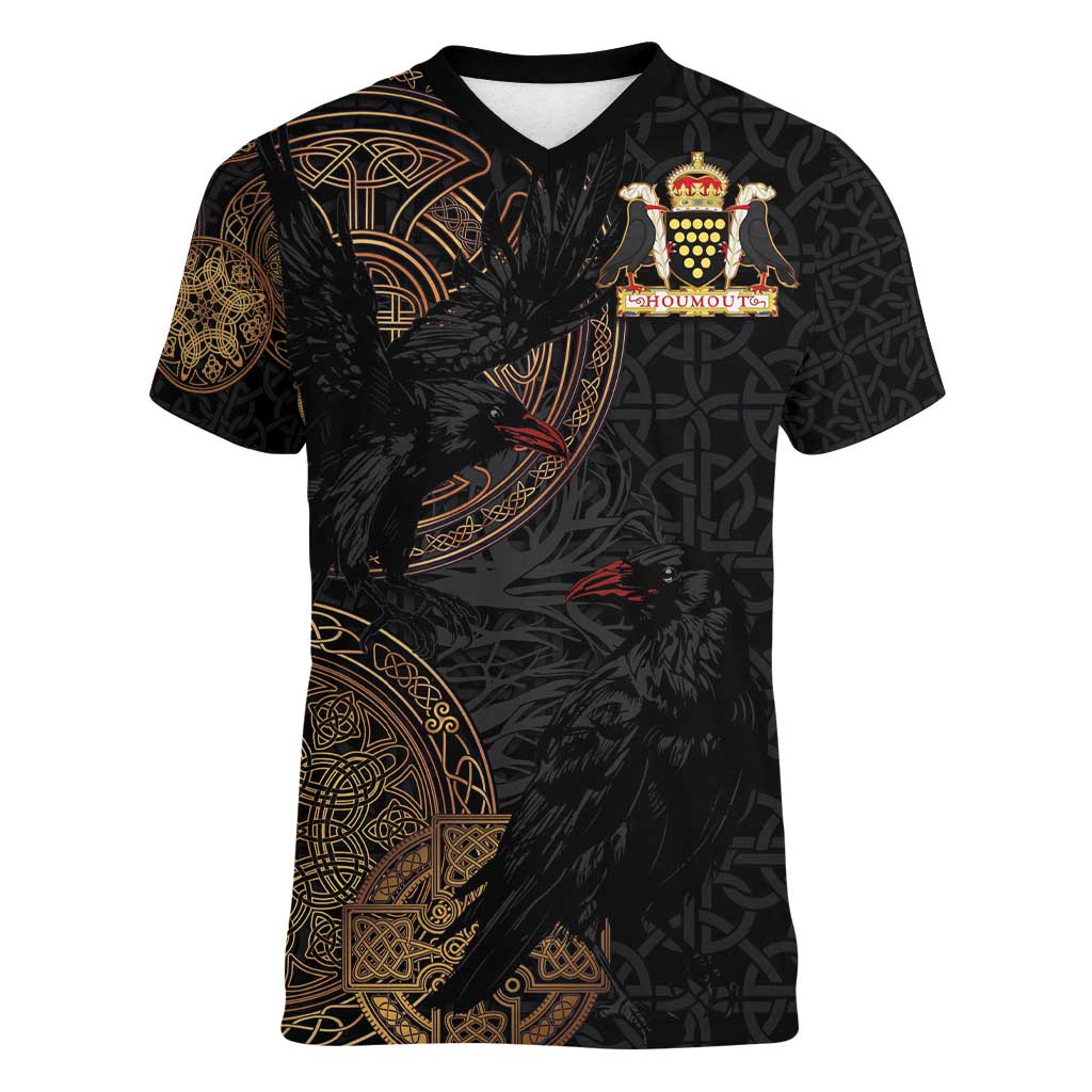 Cornwall Celtic-Chough and Knot Women V-Neck T-Shirt - Wonder Print Shop