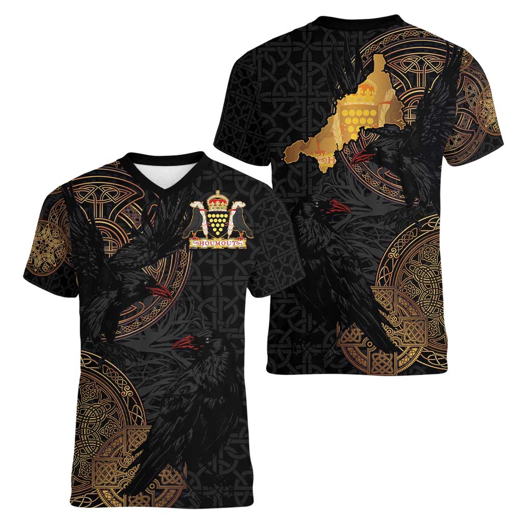 Cornwall Celtic-Chough and Knot Women V-Neck T-Shirt - Wonder Print Shop