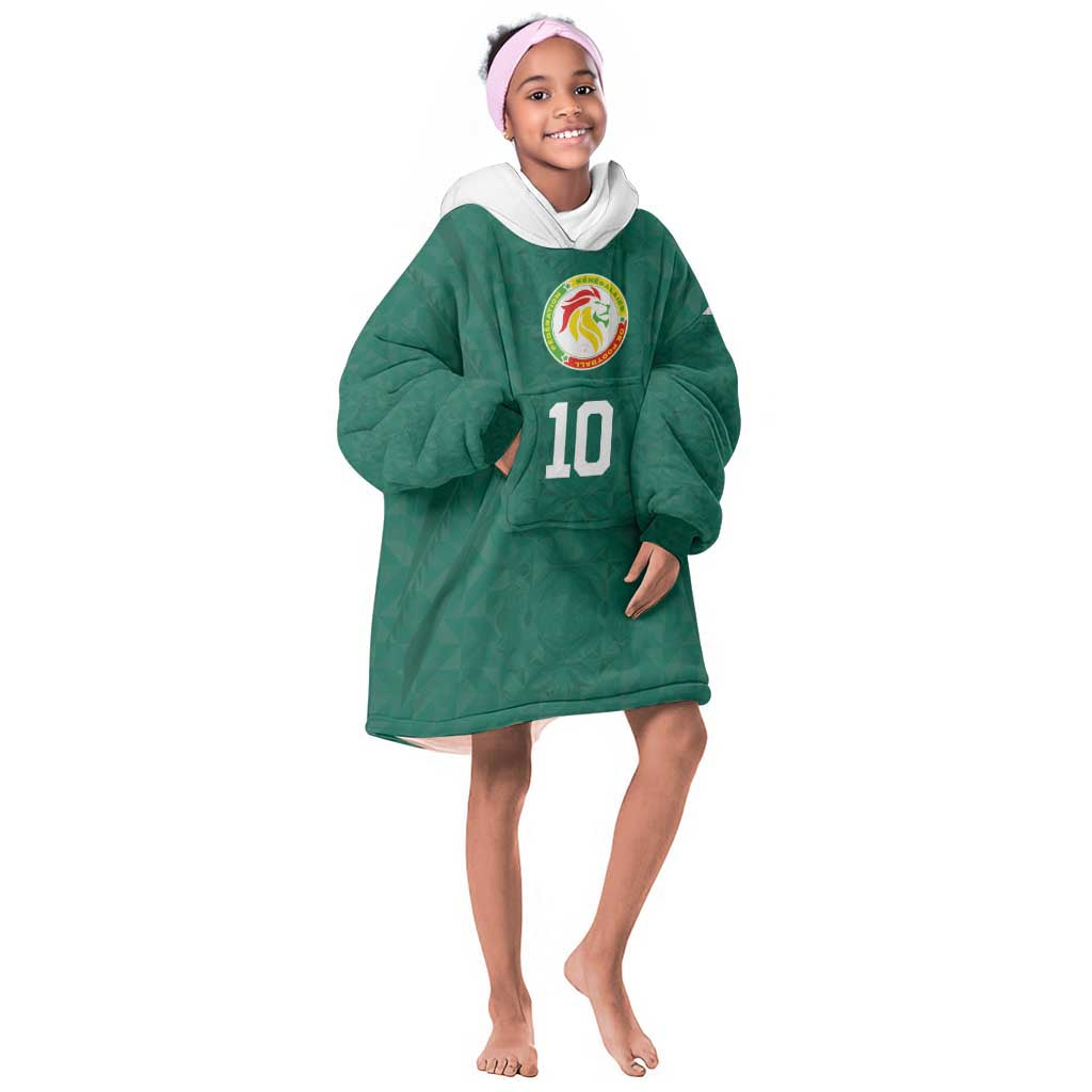 Custom Senegal Football Kid Wearable Blanket Hoodie Traditional Senegalese Fabric Sporty Style