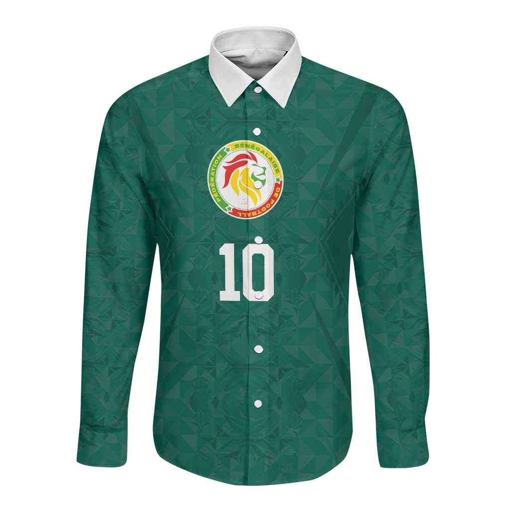 Custom Senegal Football Long Sleeve Button Shirt Traditional Senegalese Fabric Sporty Style
