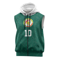 Custom Senegal Football Sleeveless Zip Hoodie Traditional Senegalese Fabric Sporty Style