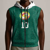 Custom Senegal Football Sleeveless Zip Hoodie Traditional Senegalese Fabric Sporty Style