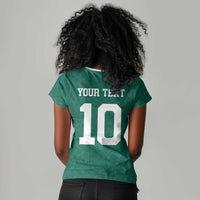 Custom Senegal Football Women V-Neck T-Shirt Traditional Senegalese Fabric Sporty Style