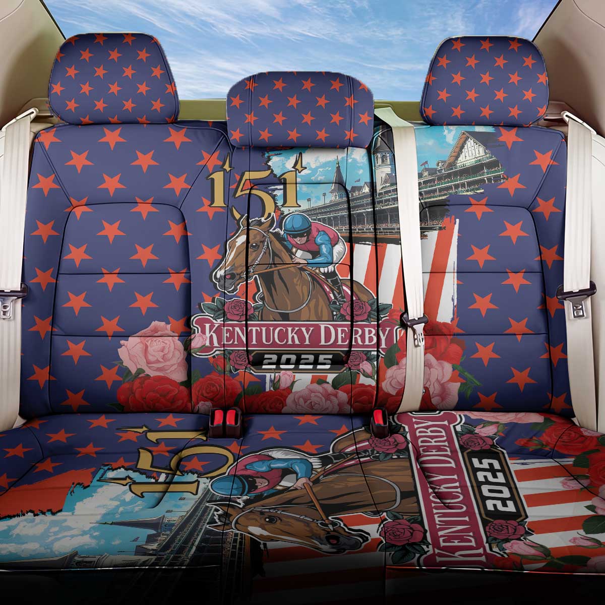 Kentucky Horses Racing 2025 Back Car Seat Cover Anniversary 151st The Race for the Roses